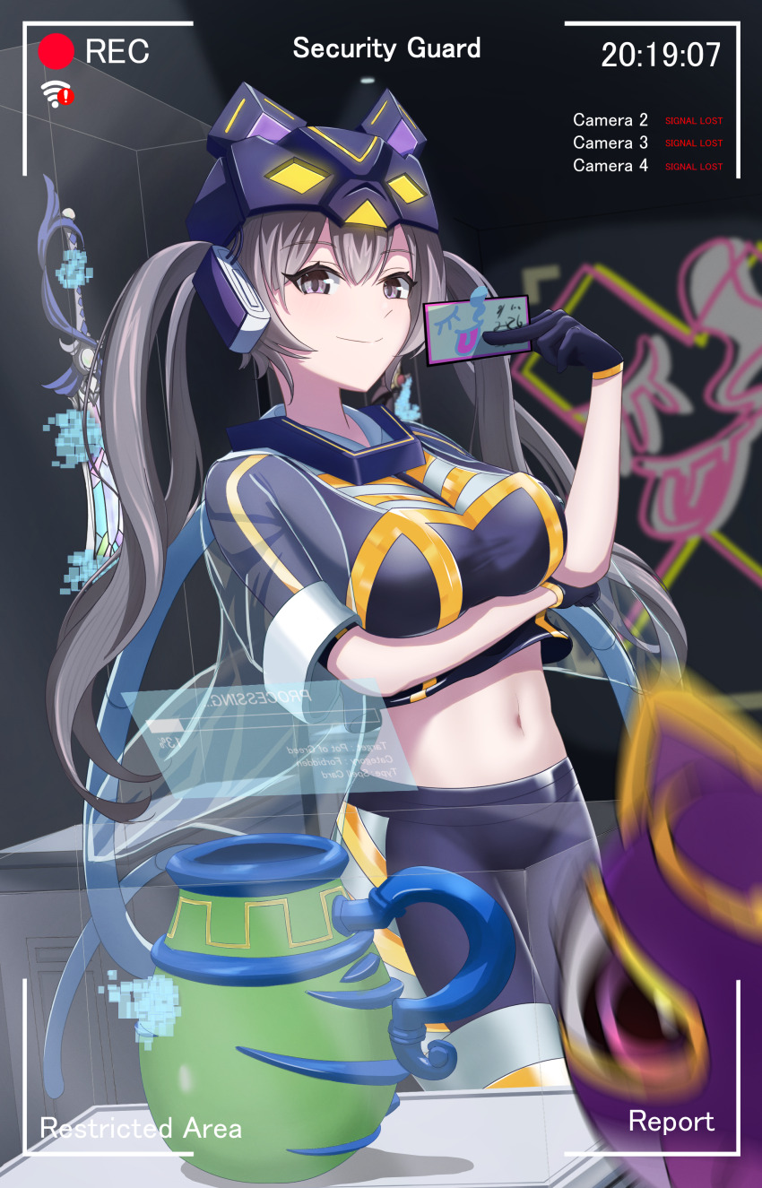 1girl, absurdres, arm_under_breasts, between_fingers, blush, breasts, card, card_between_fingers