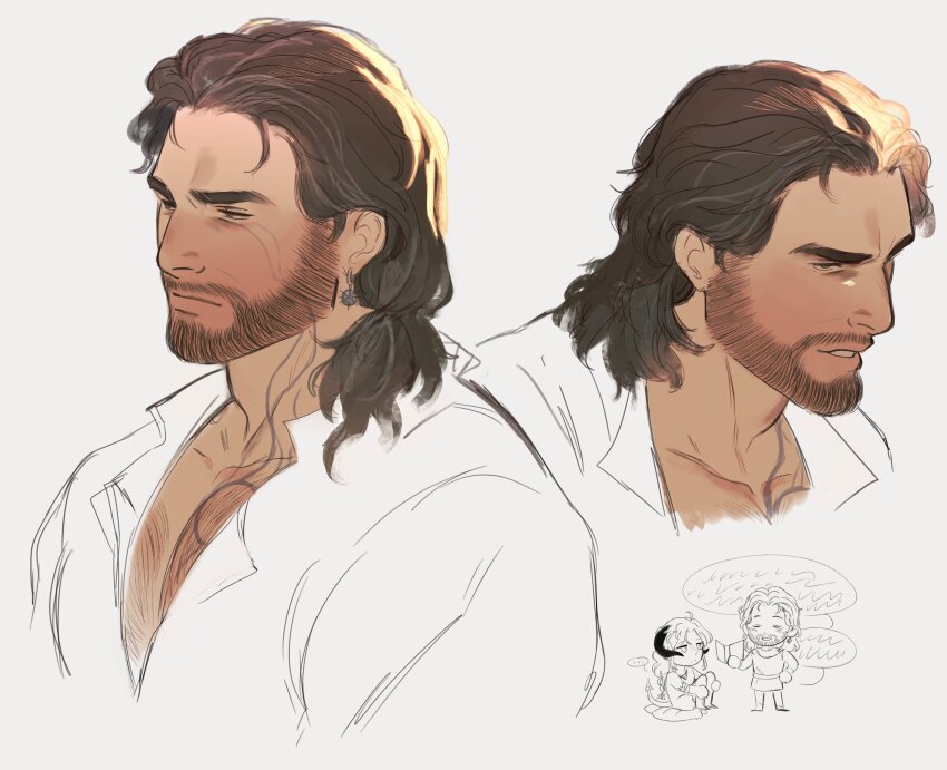 1boy, 1girl, absurdres, baldur's_gate, baldur's_gate_3, bara, beard, beard_stubble