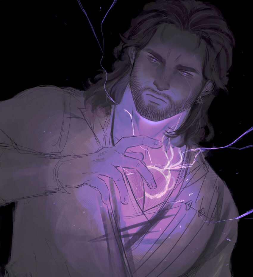 1boy, absurdres, baldur's_gate, baldur's_gate_3, bara, beard_stubble, brown_hair, chest_hair