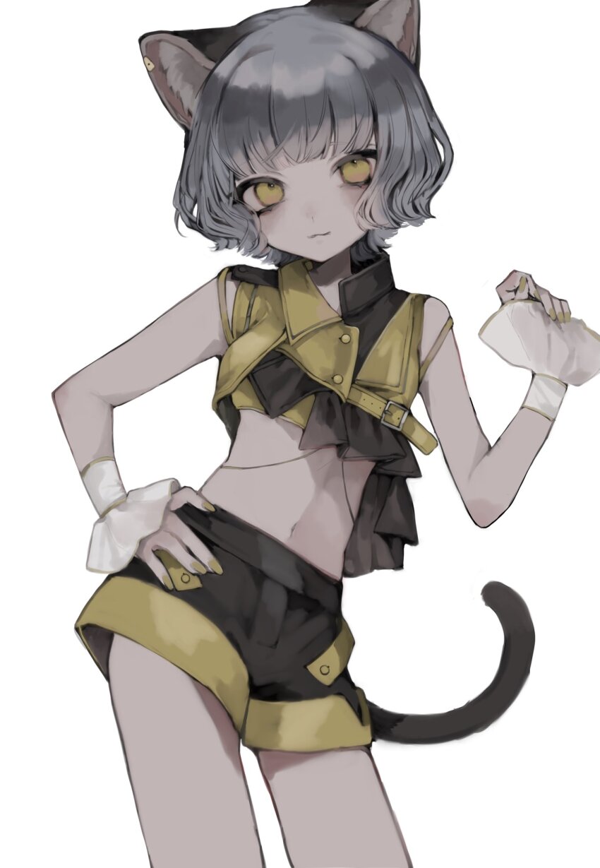 1girl, :3, alternate_costume, animal_ear_fluff, animal_ears, belt, blunt_bangs, blush