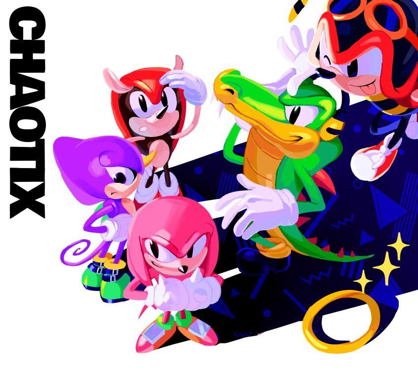 5boys, absurdres, animal_nose, arthropod_boy, black_eyes, black_footwear, charmy_bee, classic_knuckles