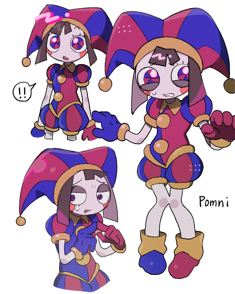 !, !!, 1girl, :o, asymmetrical_gloves, blue_gloves, blush_stickers, brown_hair