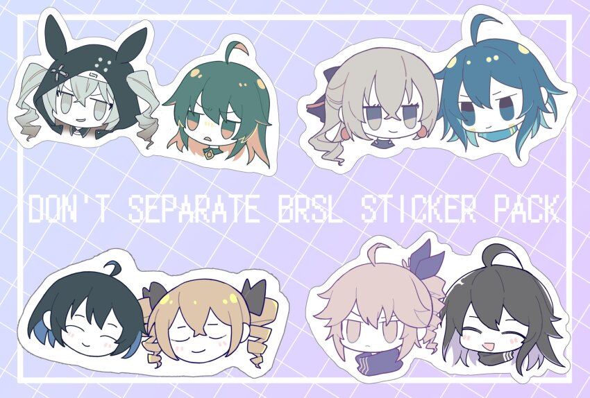 6+girls, :d, ^_^, ahoge, animal_hood, honkai_gakuen, black_hair, black_scarf