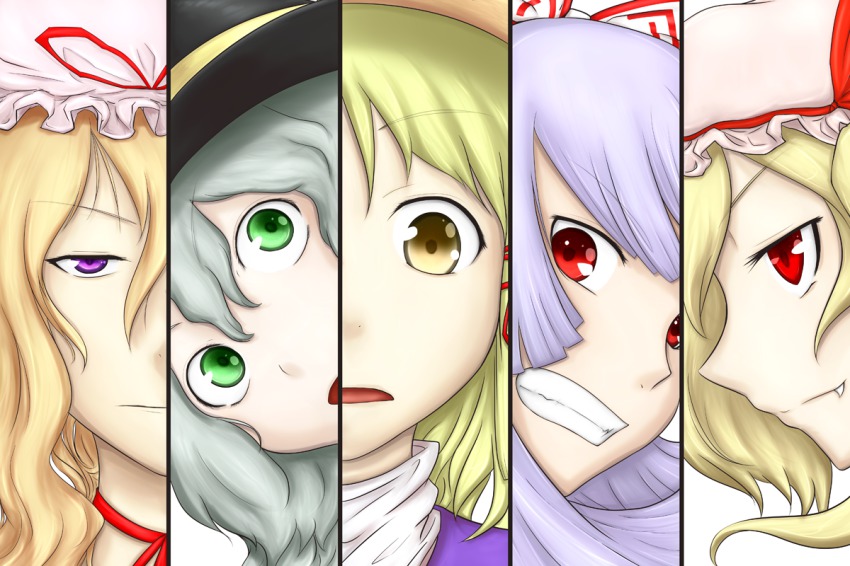 5girls, bad_id, bad_pixiv_id, clenched_teeth, column_lineup, female_focus, flandre_scarlet, fujiwara_no_mokou