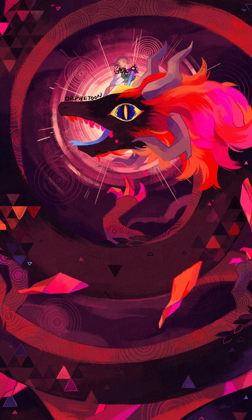 1boy, absurdres, archaic_set_(zelda), demon_dragon_(zelda), dragon, eastern_dragon, fangs, highres