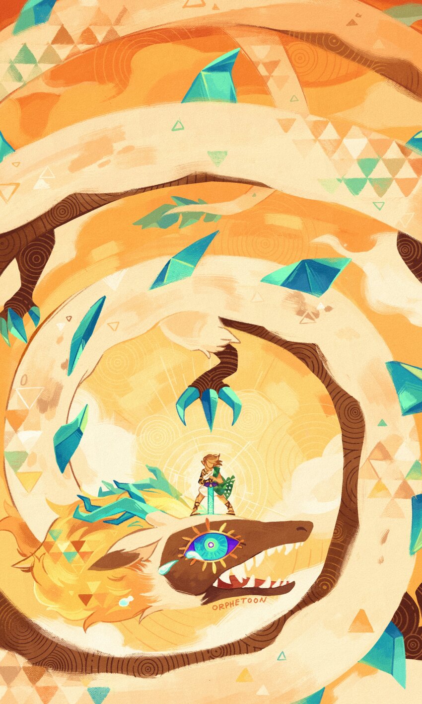 1boy, absurdres, archaic_set_(zelda), claws, colored_sclera, dragon, fangs, highres