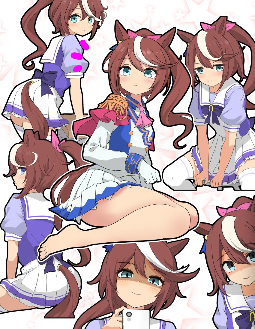 1girl, absurdres, animal_ears, aqua_eyes, bare_legs, barefoot, blue_eyes, bow