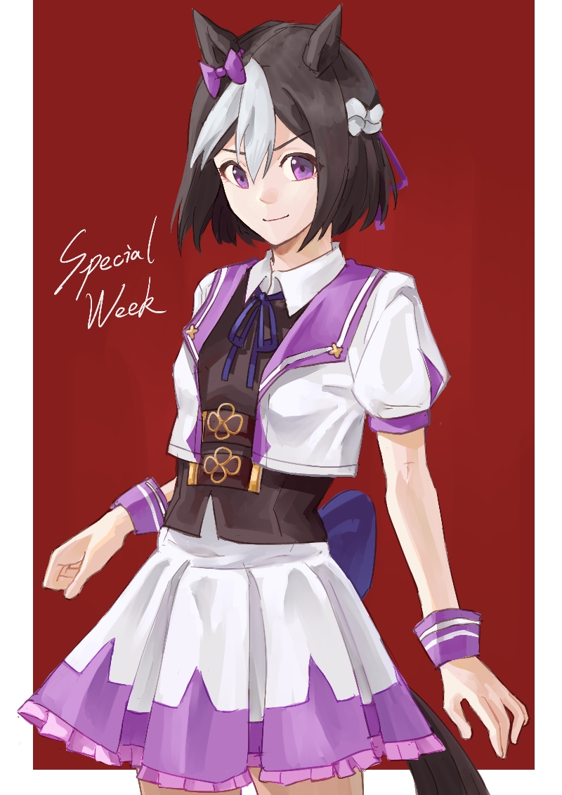 1girl, animal_ears, bow, breasts, brown_hair, brown_vest, character_name, collared_shirt