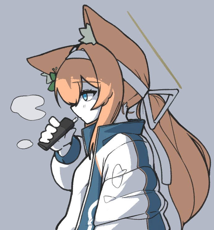 0dot001hz, 1girl, animal_ears, blue_archive, blue_eyes, commentary, electronic_cigarette, expressionless