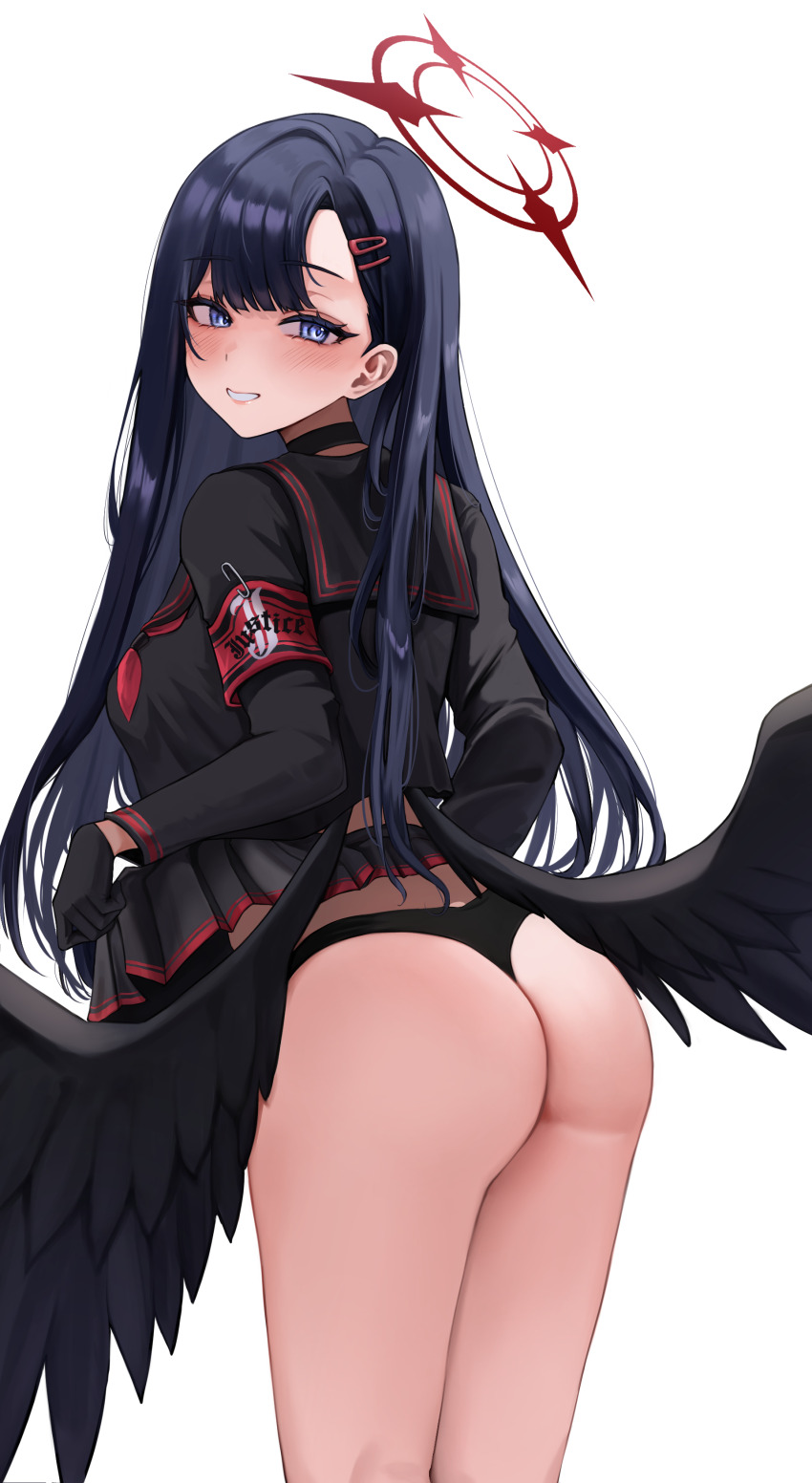1girl, absurdres, armband, ass, black_choker, black_gloves, black_hair, black_panties