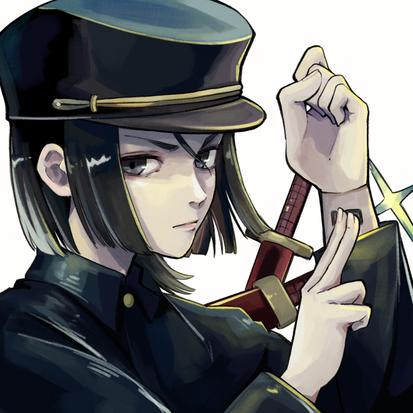 1boy, arm_tattoo, black_hair, choujin_x, closed_mouth, cropped_torso, gakuran, grey_eyes