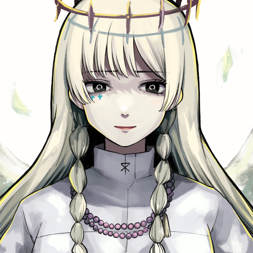 1girl, angel_wings, bead_bracelet, bead_necklace, beads, bracelet, braid, choujin_x