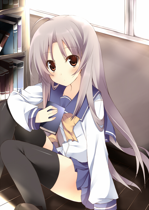 book, brown_eyes, futami_shion, kuwashima_rein, long_hair, memories_off, memories_off_2nd, school_uniform