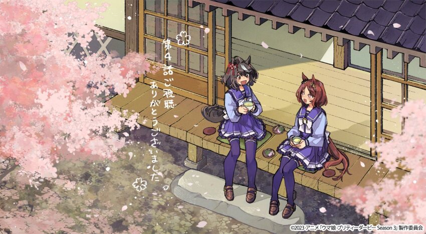 2girls, animal_ears, horse_ears, horse_girl, horse_tail, hotani_shin, kitasan_black_(umamusume), multiple_girls