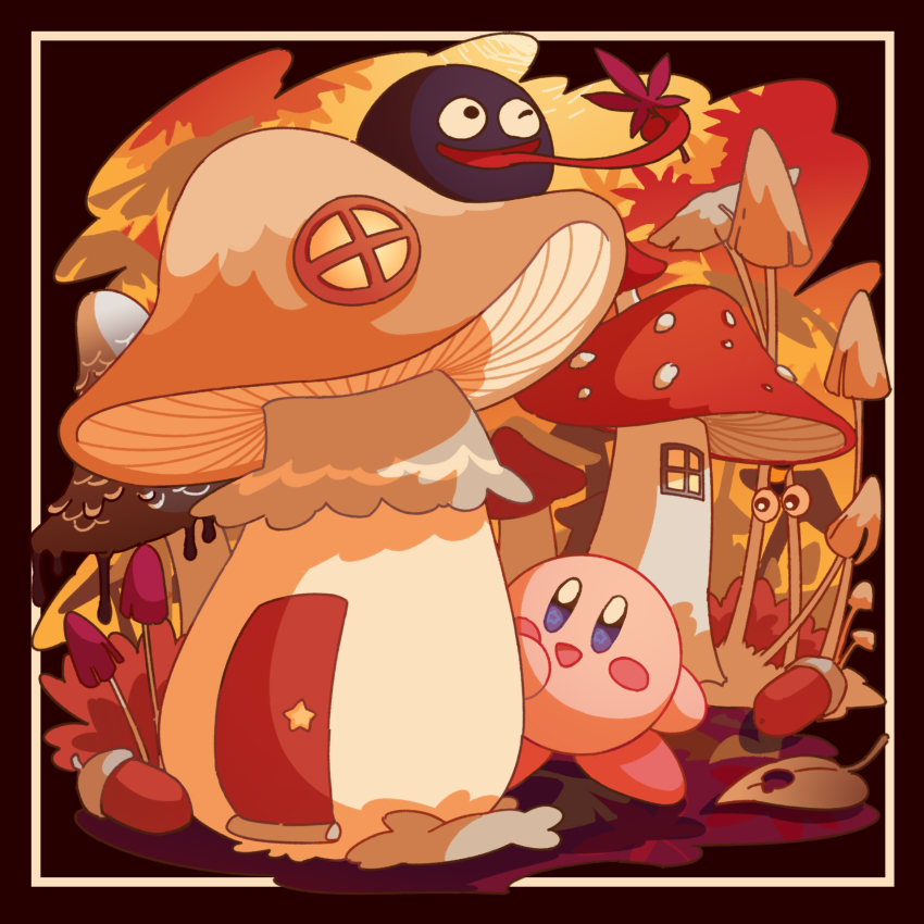 :d, absurdres, acorn, black_background, blue_eyes, blush, blush_stickers, capiller_(kirby)