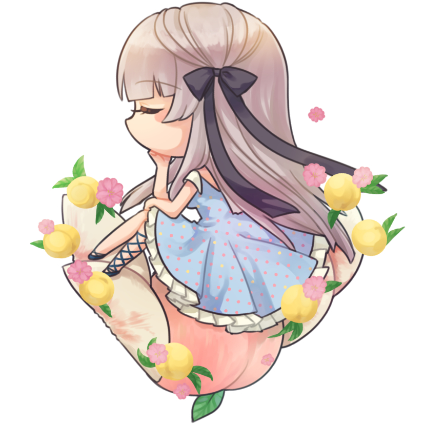 1girl, alternate_costume, black_bow, black_ribbon, blue_dress, blunt_bangs, bow, casual