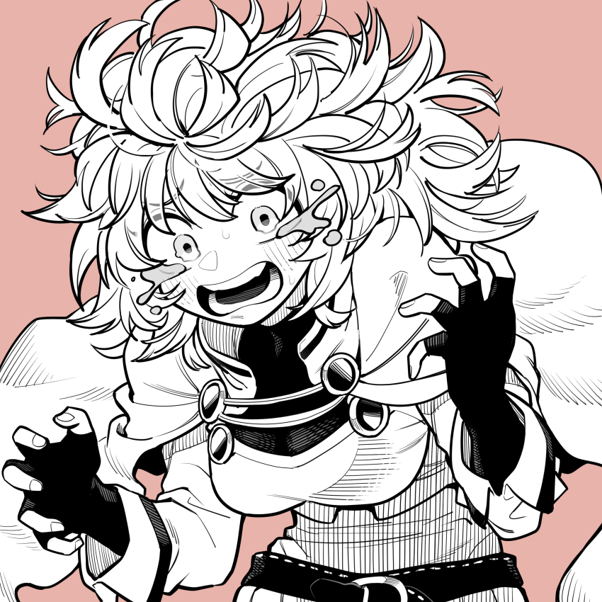 1girl, absurdres, belt, breasts, cape, crying, crying_with_eyes_open, fingerless_gloves