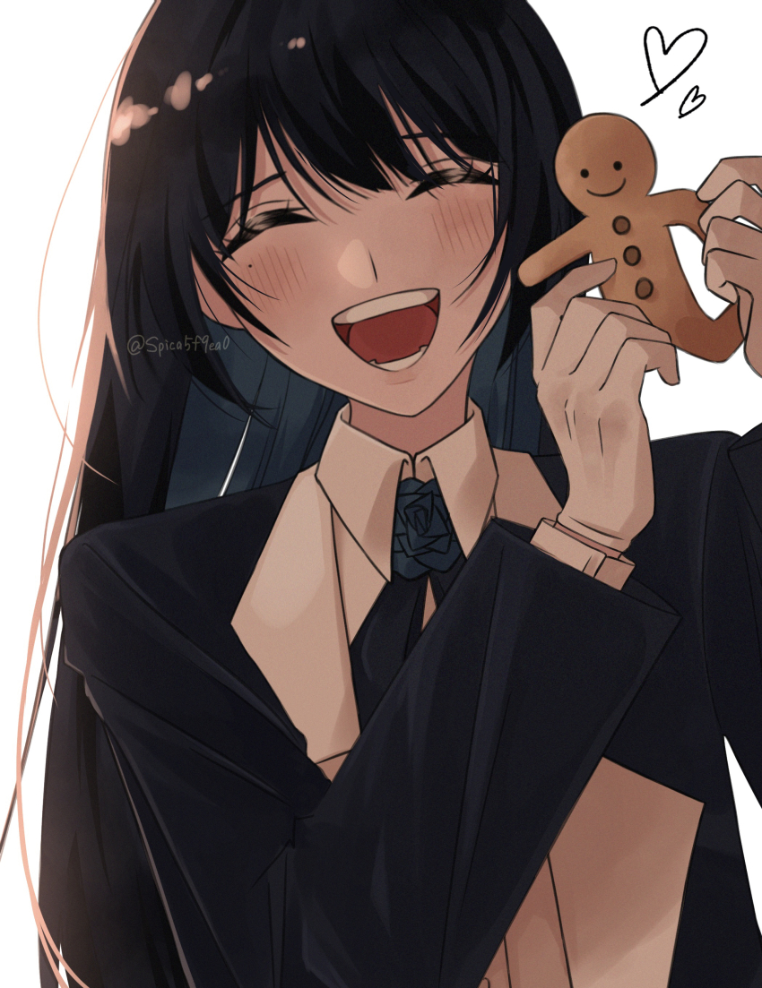 1girl, :d, ^_^, absurdres, ado_(utaite), black_hair, black_jacket, black_suit