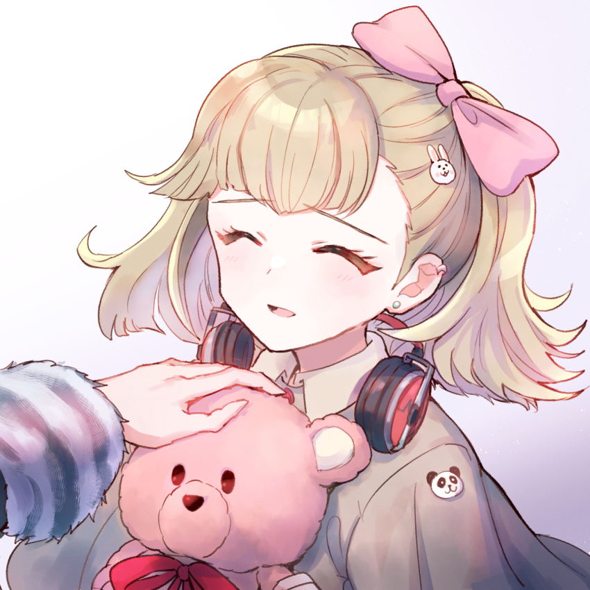 1boy, 1girl, :d, ^_^, blonde_hair, blush, bow, brown_coat