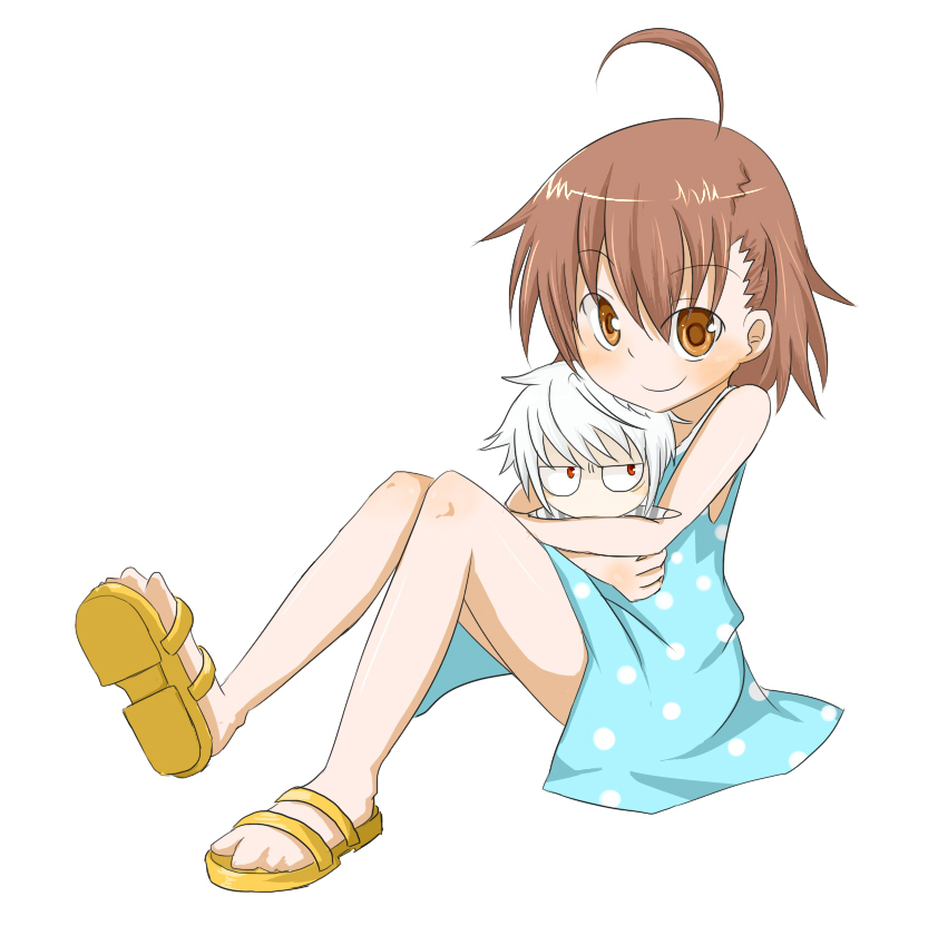 1girl, accelerator_(toaru_majutsu_no_index), ahoge, brown_eyes, character_doll, doll, dress, female_focus