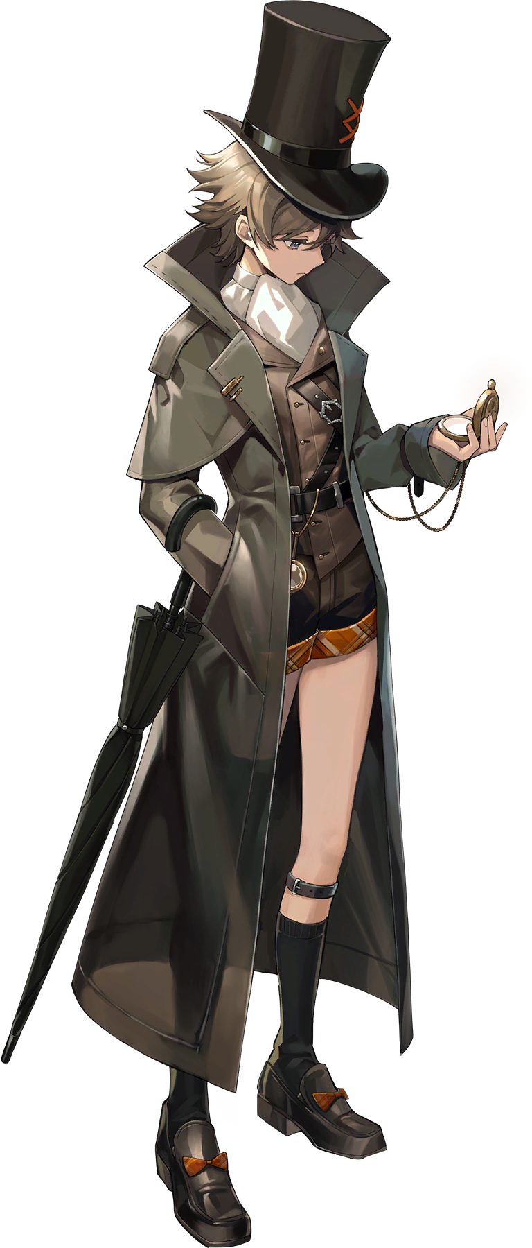 1boy, ascot, belt, black_belt, black_coat, black_socks, brown_hair, brown_shoes