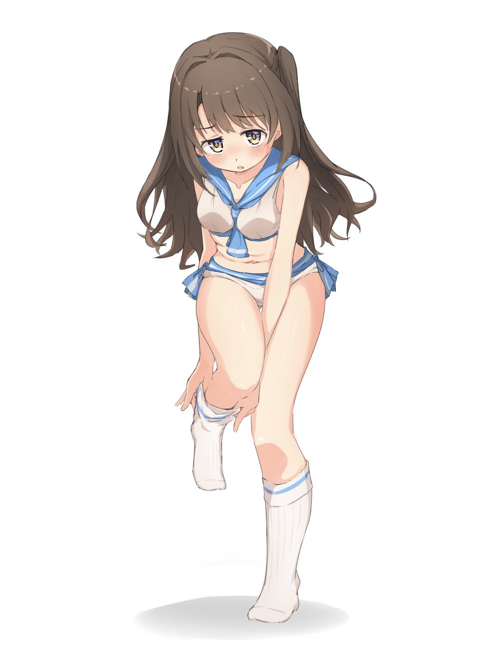 1girl, belly, bikini, blue_bow, blue_neckerchief, blue_sailor_collar, blush, bow