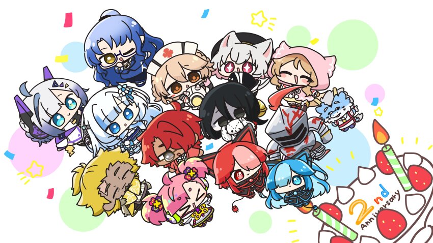 >_<, +_+, 4boys, 6+girls, :<, :3, absurdres, ahoge