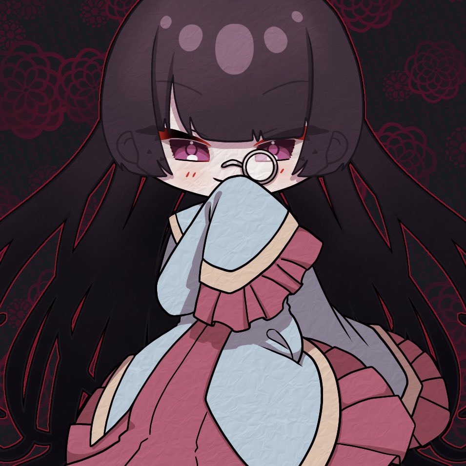 aqua_kimono, black_background, black_hair, blue_kimono, blunt_bangs, chibi, ears_visible_through_hair, erifura