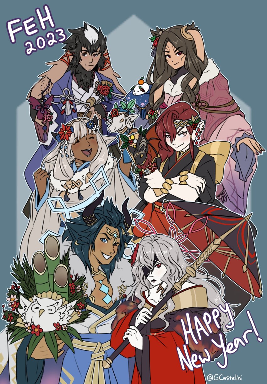 3boys, 4girls, absurdres, ash_(fire_emblem), ash_(new_year)_(fire_emblem), askr_(fire_emblem), askr_(new_year)_(fire_emblem), elm_(fire_emblem)
