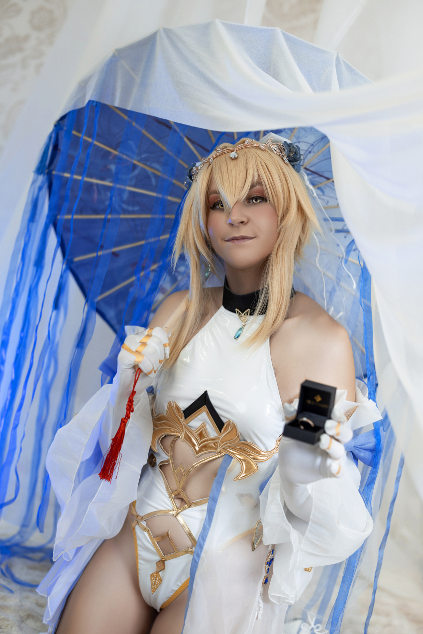 absurdres, angelwings_cos, blonde_hair, bodysuit, boots, breasts, bride, cameltoe