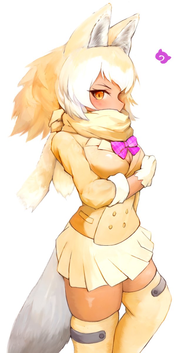 1girl, animal_ears, blush, bow, bowtie, brown_shirt, cowboy_shot, dark_skin