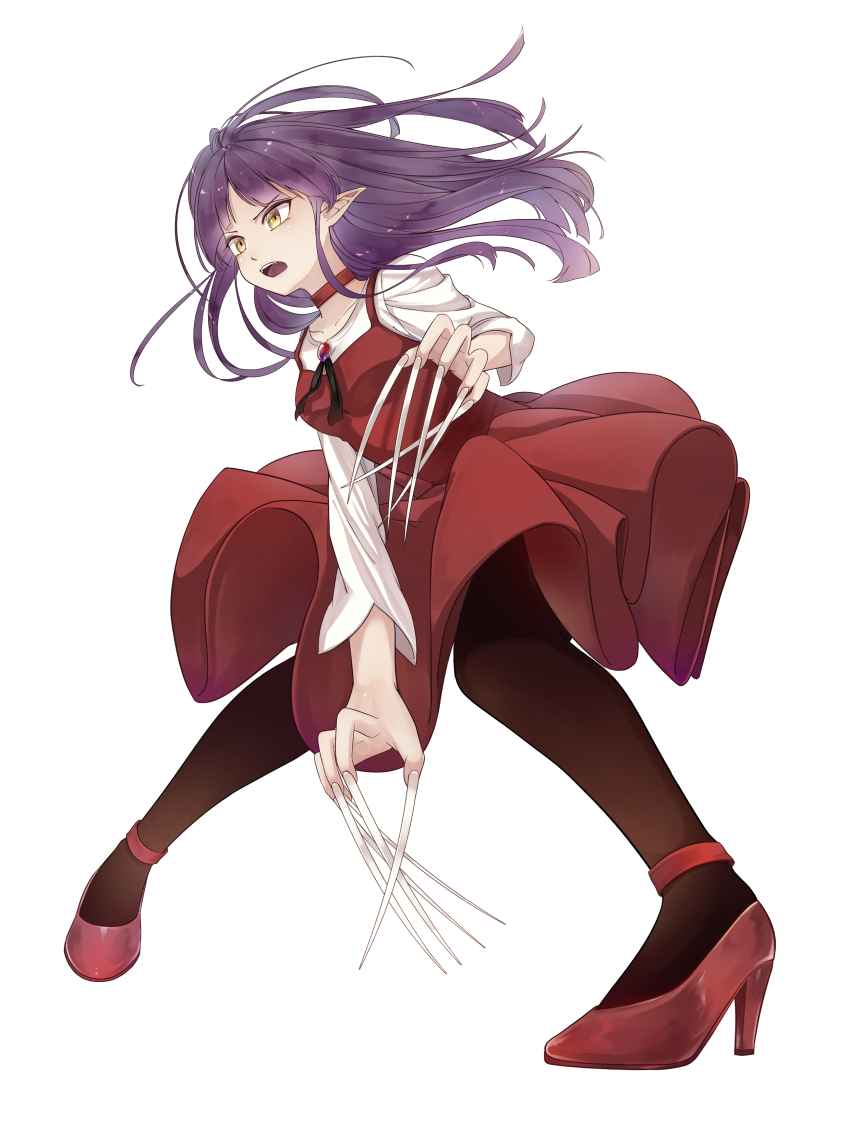 1girl, absurdres, black_pantyhose, cat_girl, choker, claws, dress, gegege_no_kitarou