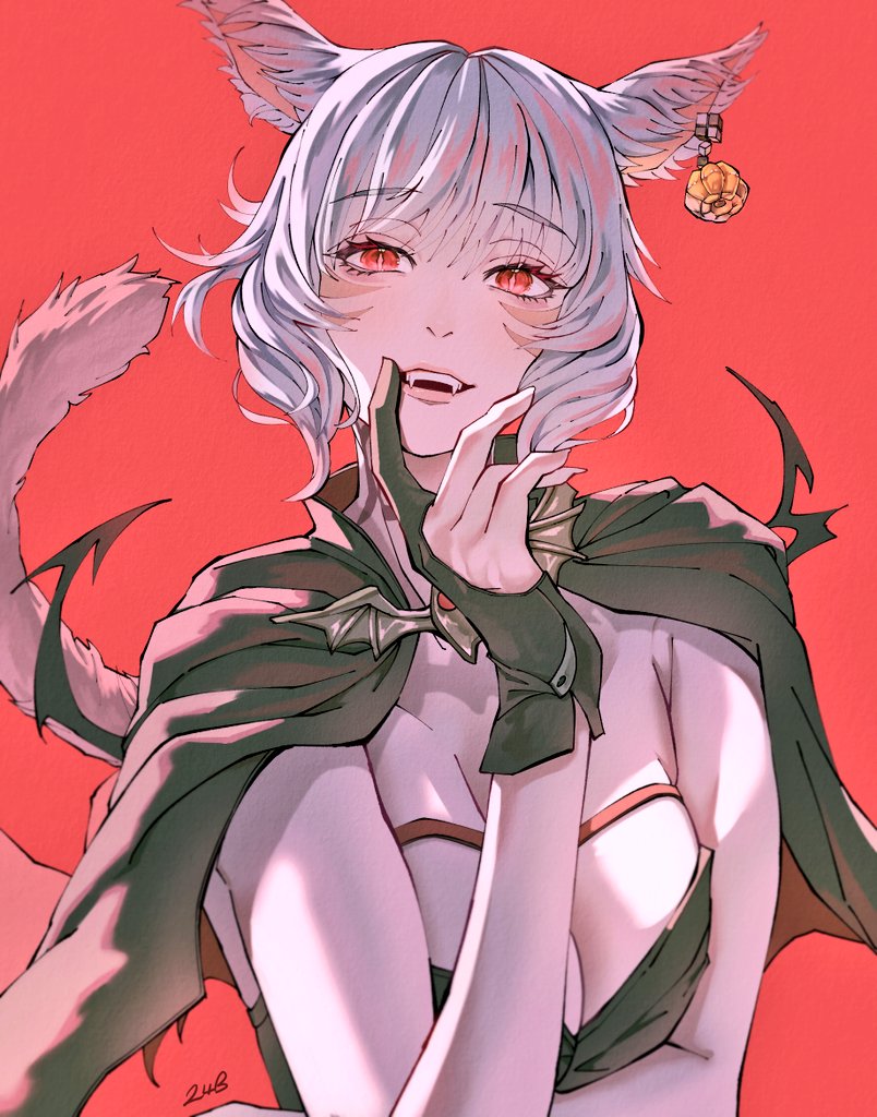 1girl, alternate_costume, alternate_eye_color, animal_ears, arm_across_chest, bandeau, bat_brooch, bimel_isabella