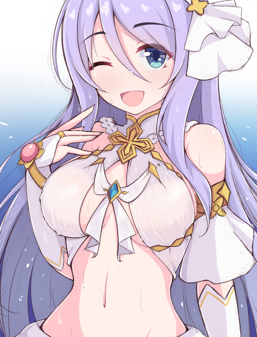 1girl, absurdres, aqua_eyes, bare_shoulders, blue_background, breasts, commentary_request, cosplay