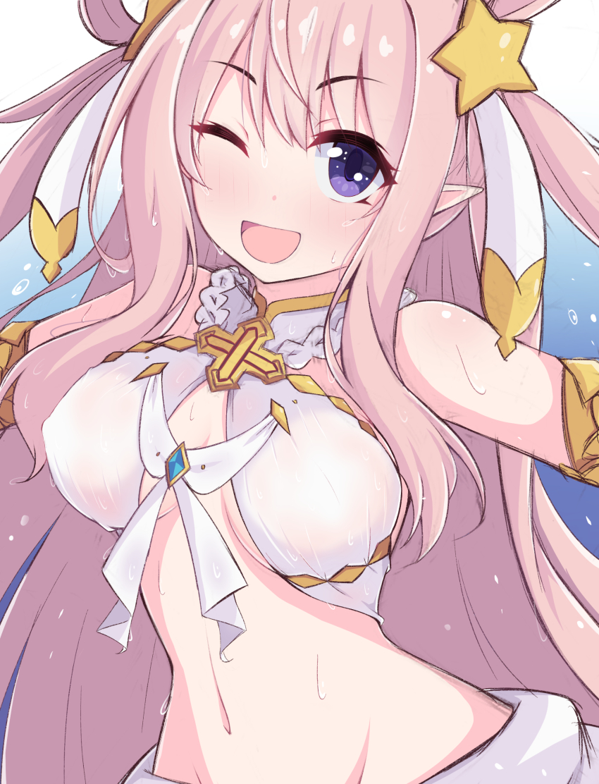 1girl, absurdres, blue_background, breasts, commentary_request, cosplay, criss-cross_halter, dancer