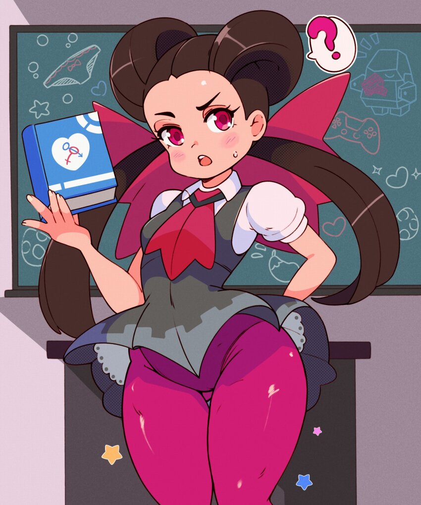 1girl, ?, ascot, blush, book, bow, bow_panties, breasts