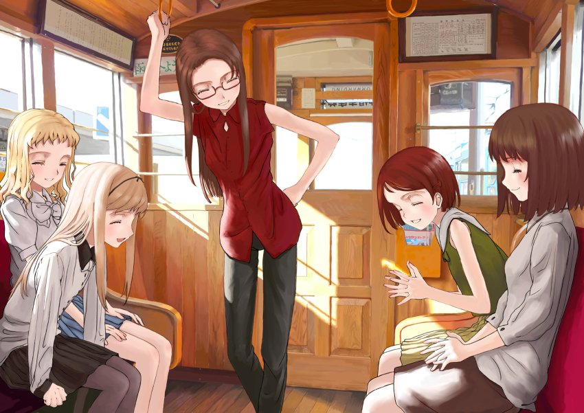 00s, 5girls, akanegi_atsuko, asahina_kyouko, asahina_kyouko_(kita_e), blonde_hair, brown_hair, casual