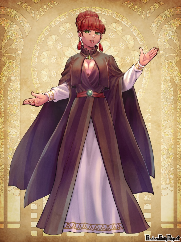 1girl, black_dress, breasts, brown_hair, cleavage, copyright_name, dress, earrings