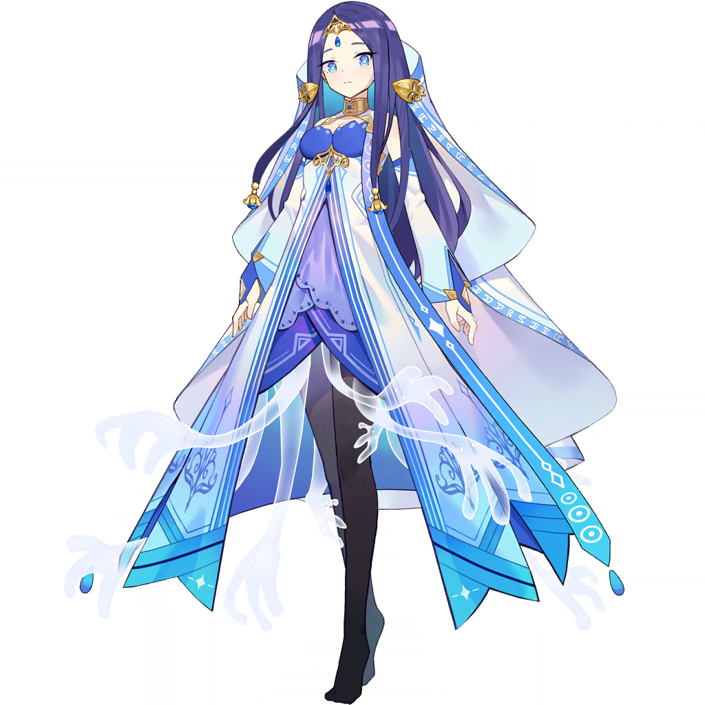 1girl, black_pantyhose, blue_dress, blue_eyes, blue_hair, breasts, choker, detached_sleeves, dress, forehead_jewel, full_body, honkai_(series), honkai_gakuen, jyahnar_(honkai_gakuen), long_hair, medium_breasts, no_shoes, official_art, pantyhose, solo, standing, third-party_source, transparent_background