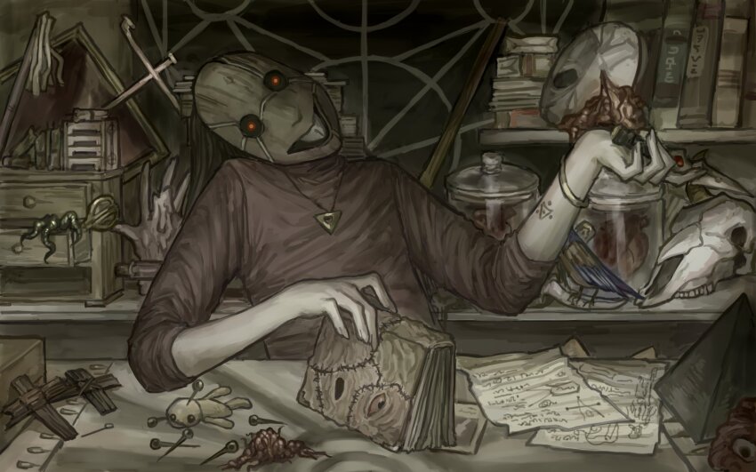 1girl, arm_tattoo, bird, black_hair, book, bracelet, candelabra, candlestand