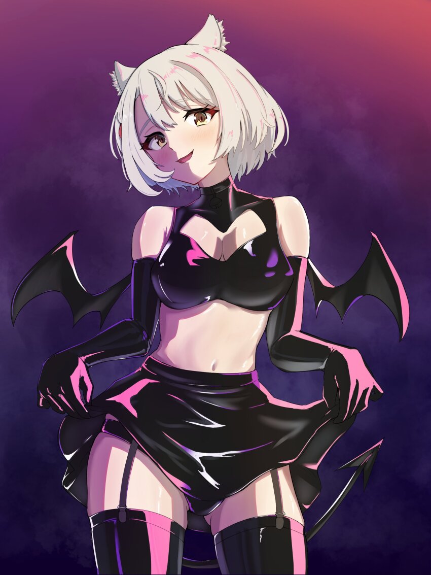 1girl, absurdres, animal_ear_fluff, animal_ears, bare_shoulders, black_gloves, black_panties, black_skirt