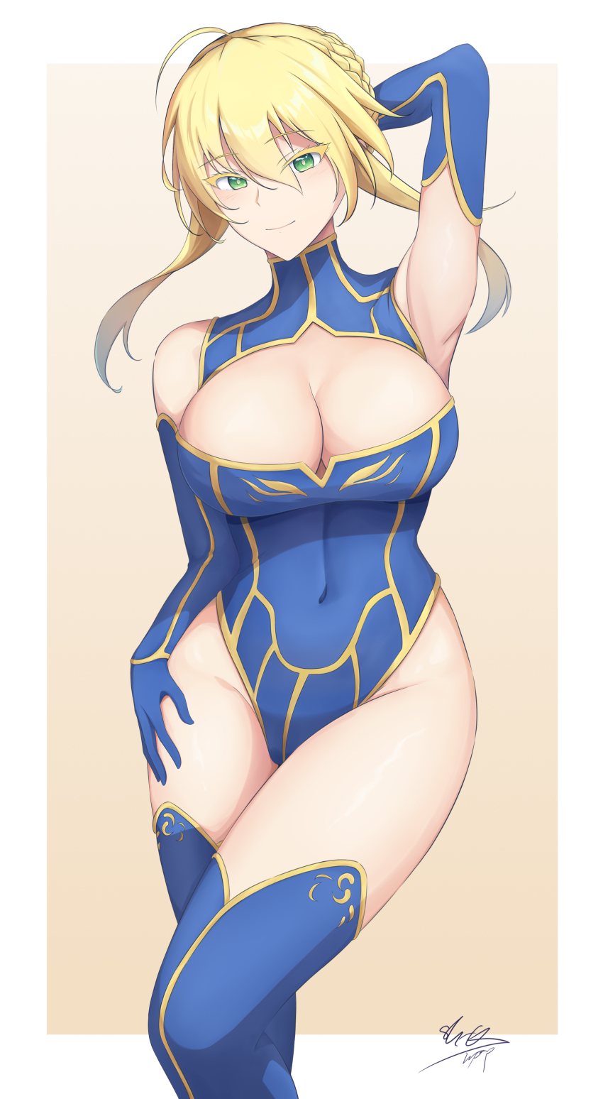 1girl, absurdres, arm_up, armpit_crease, armpit_focus, armpits, artoria_pendragon_(fate), artoria_pendragon_(lancer)_(fate)