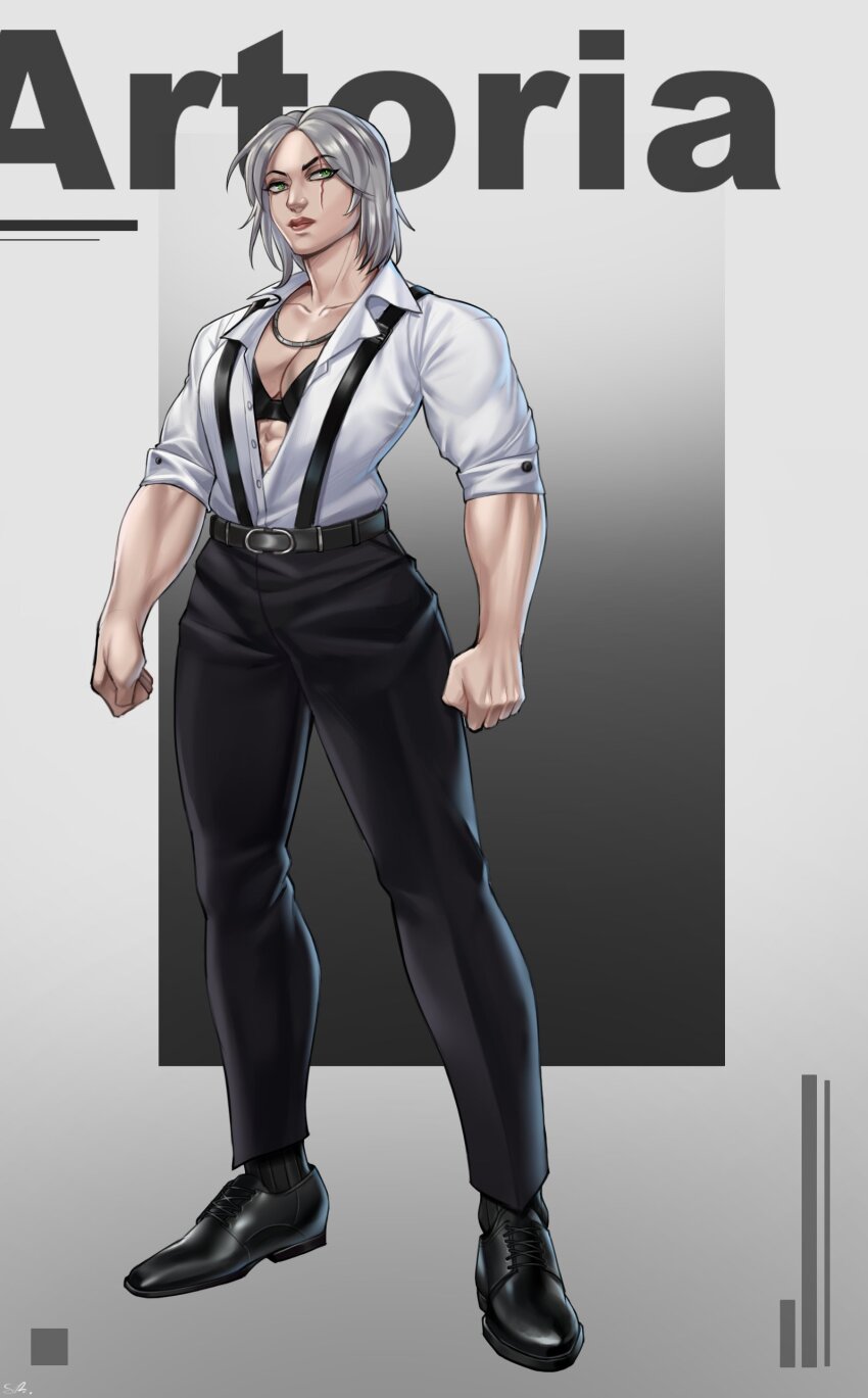 1girl, abs, absurdres, belt, black_belt, black_bra, black_pants, borrowed_character