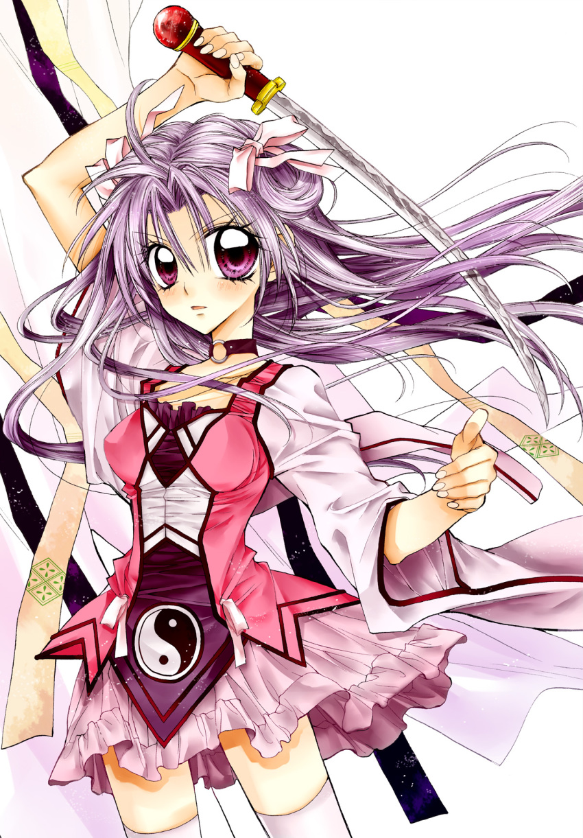 1girl, bad_id, bad_pixiv_id, character_request, choker, female_focus, gradient_background, hair_ribbon