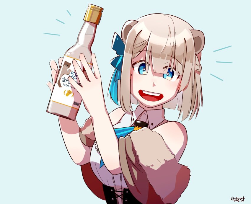 alcohol, animal_ears, highres, humanization, kinmen, liquor, lutra_lutra, otter