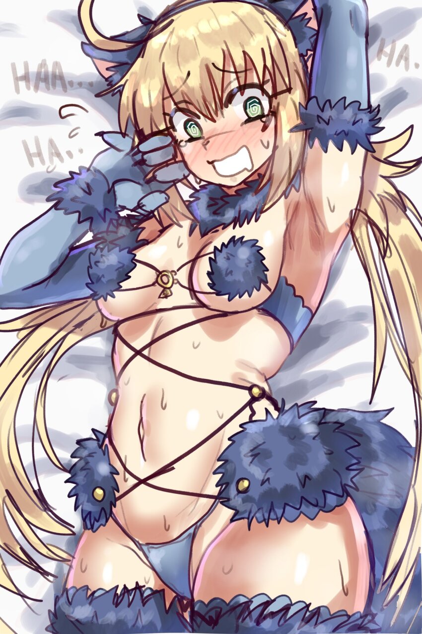 1girl, animal_ears, armpits, artoria_caster_(fate), artoria_pendragon_(fate), blonde_hair, cosplay, ebora