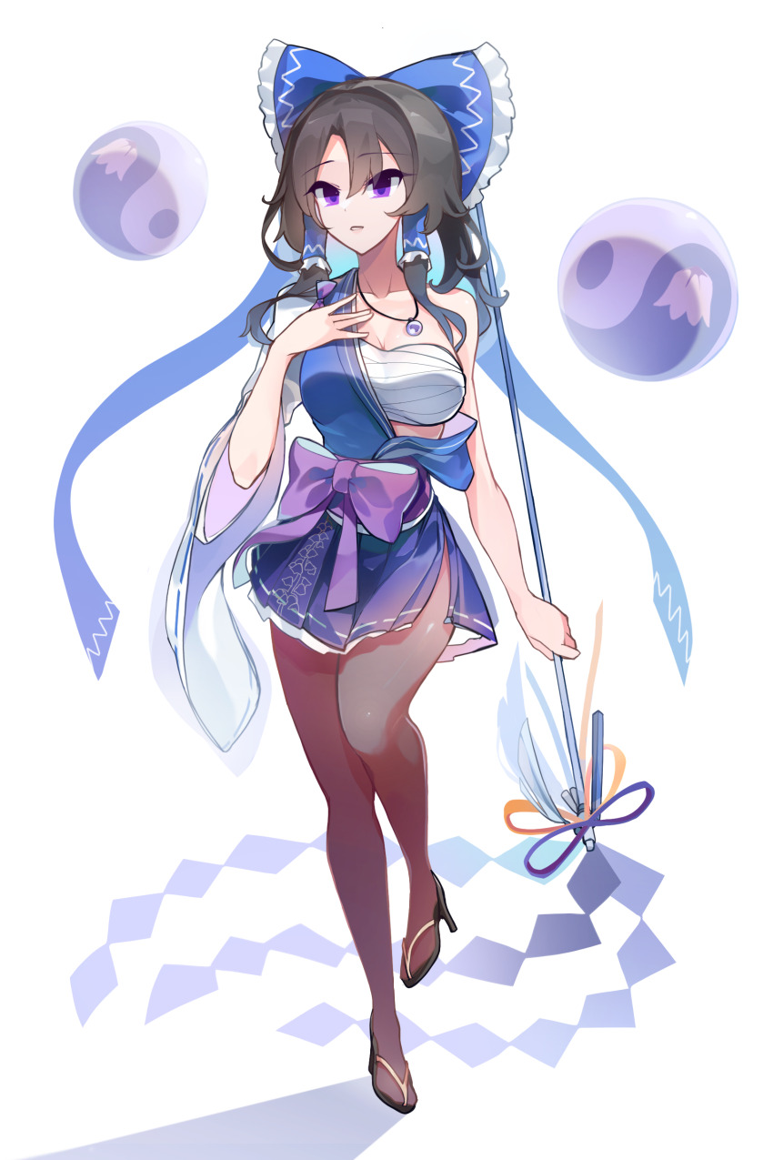 1girl, \||/, absurdres, arm_at_side, black_hair, blue_bow, blue_dress, bow