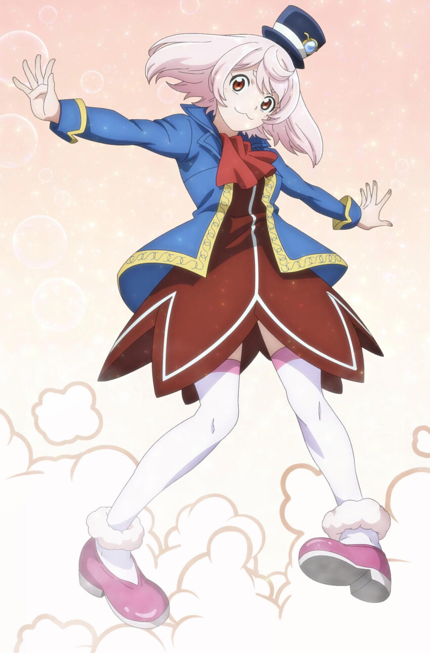 1girl, absurdres, anime_screenshot, emul, highres, pink_hair, red_eyes, shangri-la_frontier, short_hair, stitched, thighhighs, third-party_edit