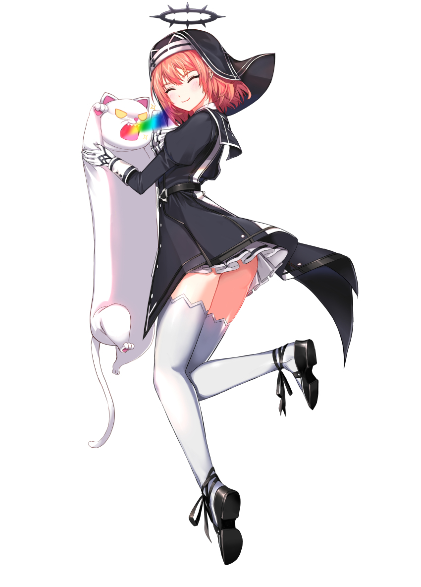 1girl, :3, ^_^, absurdres, angry, animal, ankle_ribbon, ascot