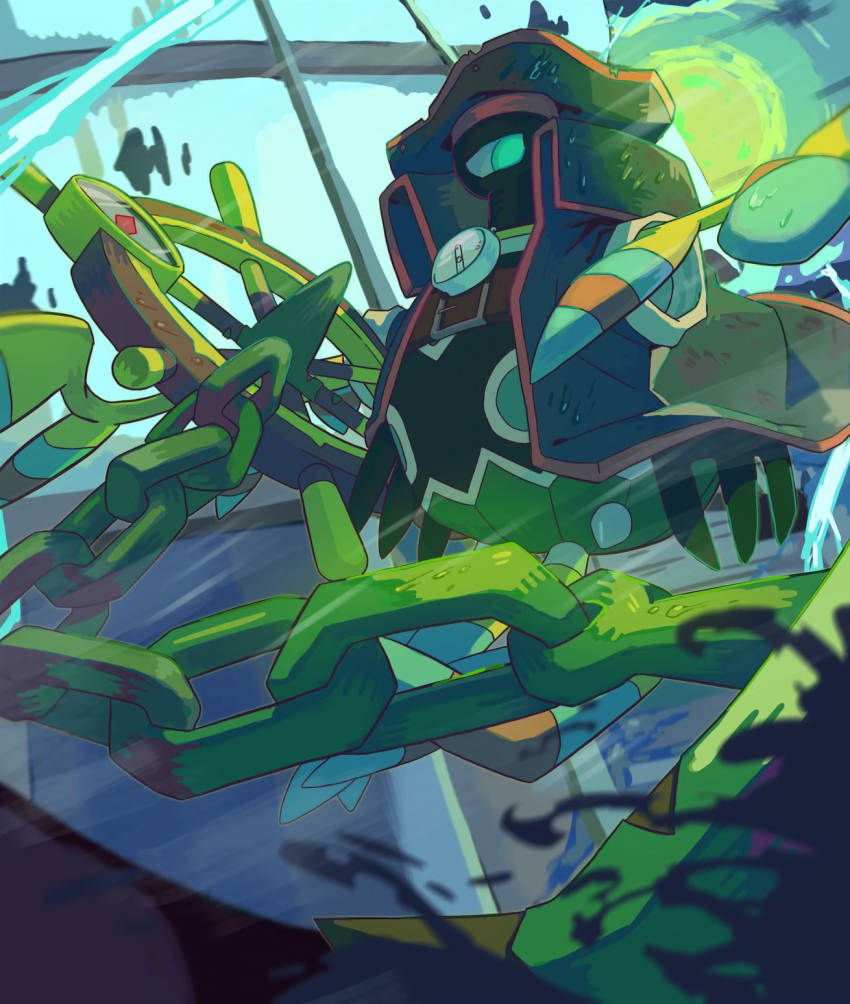 73sitimi, blurry, chain, clothed_pokemon, coat, commentary_request, dhelmise, gen_5_pokemon